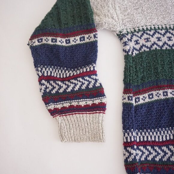 VTG CJ Cotton Navy Green 3D Biggie Cottagecore Eclectic Crewneck Knit Sweater XL - Picture 7 of 9